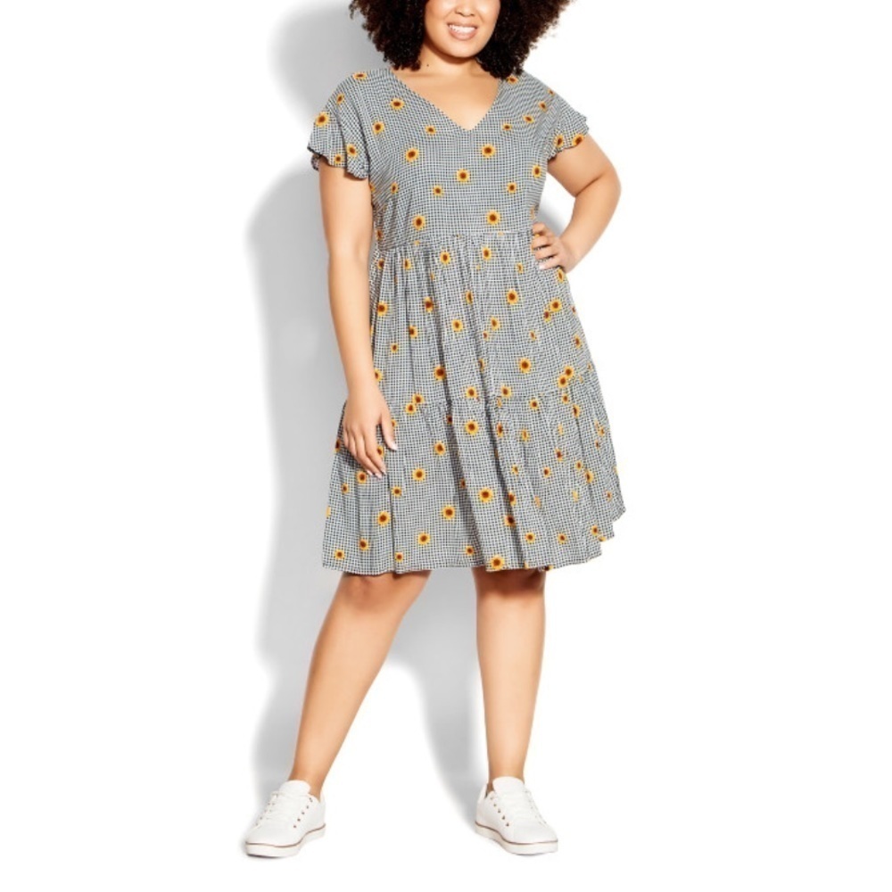 Loralette 14W & 16W Black Gingham Unwind Tier Midi Dress EE02.10